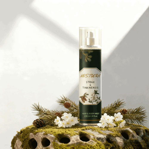 MISTURA Strax Tinkinensis Body Mist - 236ML Natural Balsam and Frankincense Hair and Body Fragrance with Pine Cones and Floral Botanical Elements