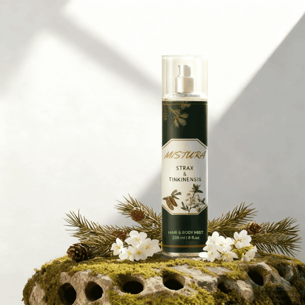 MISTURA Strax Tinkinensis Body Mist - 236ML Natural Balsam and Frankincense Hair and Body Fragrance with Pine Cones and Floral Botanical Elements
