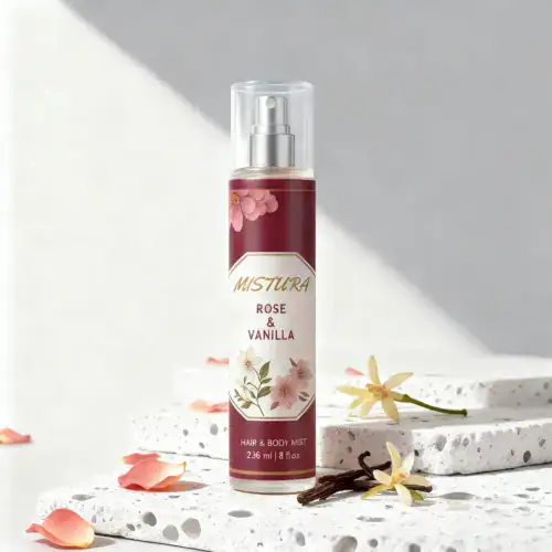 MISTURA Rose and Vanilla Hair and Body Mist - 236ML Natural Fragrance Spray with Fresh Rose and Vanilla Scent for Mood and Wellness