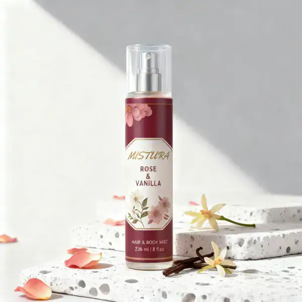 MISTURA Rose and Vanilla Hair and Body Mist - 236ML Natural Fragrance Spray with Fresh Rose and Vanilla Scent for Mood and Wellness