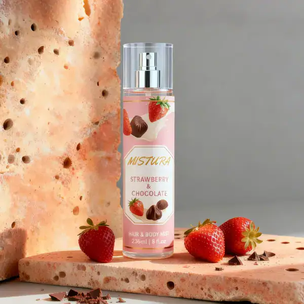 MISTURA Strawberry Chocolate Body Mist - 236ML Natural Fruit Scent Hair and Body Fragrance with Strawberries