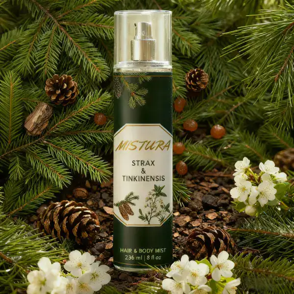 Mistura body mist with natural botanical ingredients, ideal for hair and skin refreshment.