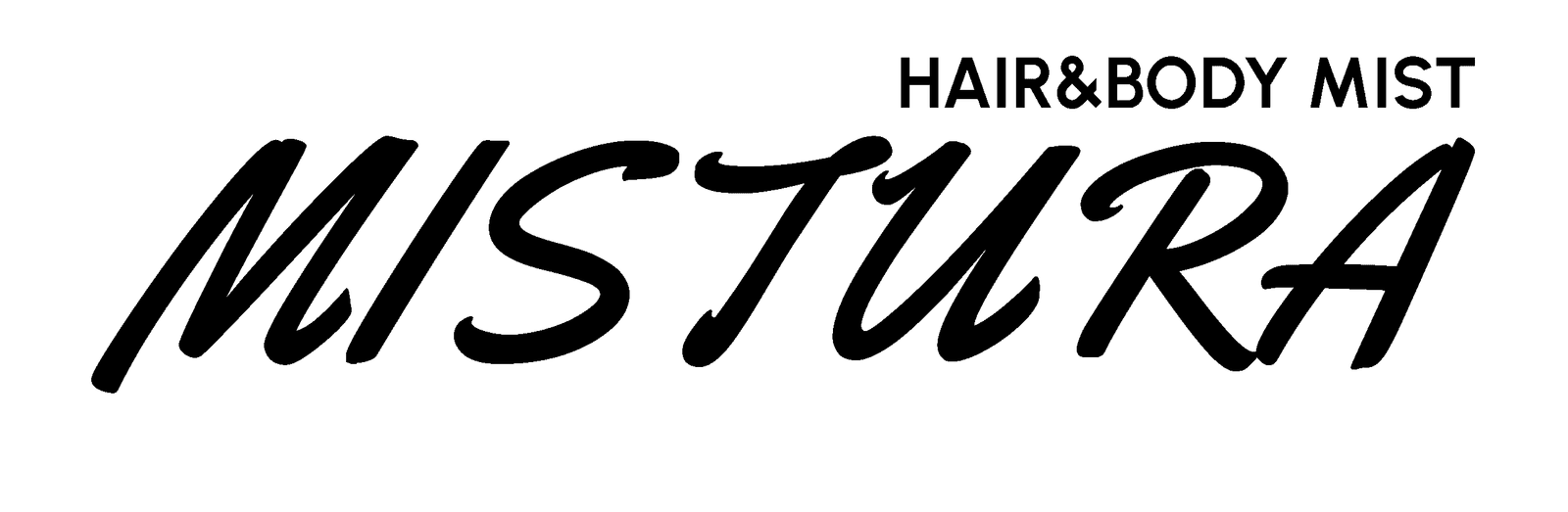 Glossy perfume bottle with mistura body mist branding in black, floral and fresh scent for women and men.